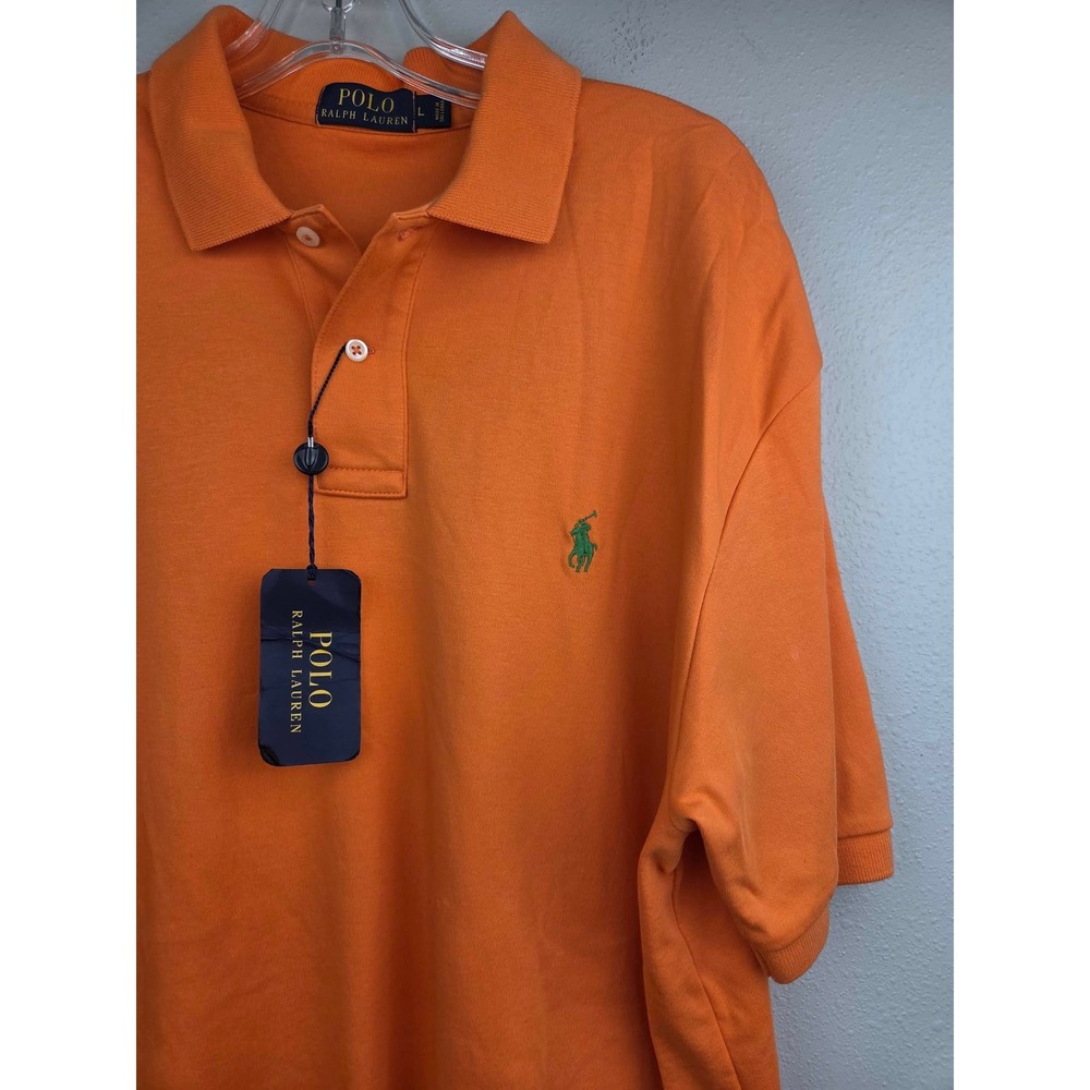Polo Ralph Lauren Mens Orange Short Sleeve Pony Logo Polo Shirt Large NEW